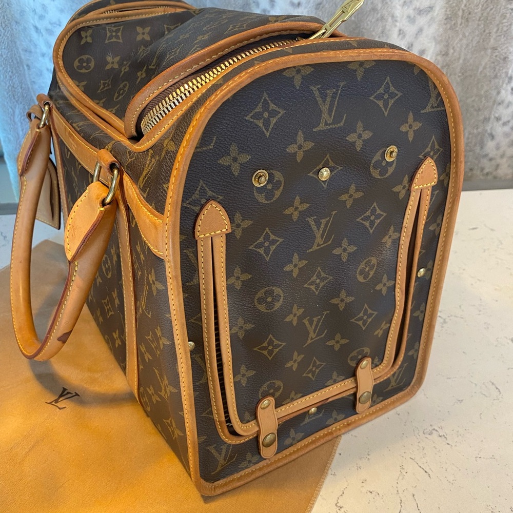 Louis Vuitton Brown Monogram Pet Carrier Duffel Bag with Tan Leather Trim